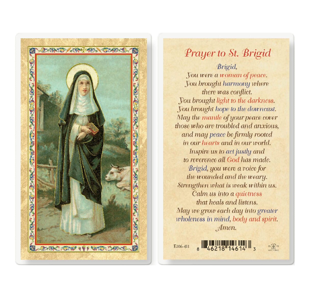 St Brigid Laminated W Prayer Gold Stamped Laminated Holy Card Pack