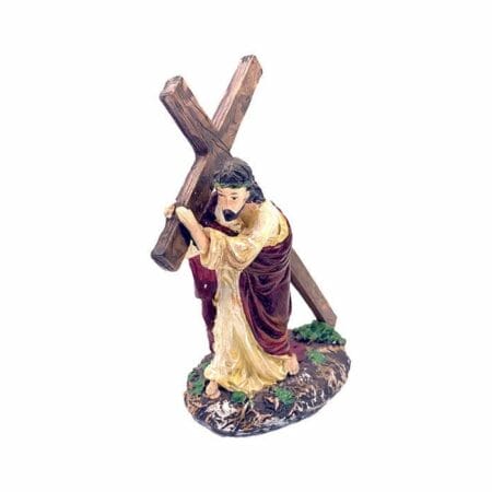 Painted Resin Statue of Christ Carrying the Cross