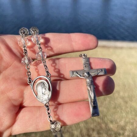 Vintage Creed Sterling Rosary with Faceted Crystal Beads