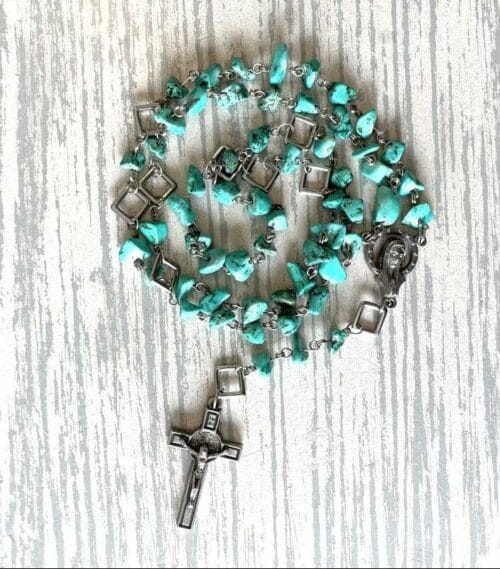 Imitation Turquoise Rosary with Square Connectors