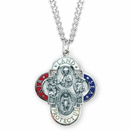 Four Way Catholic Medals Sterling Silver
