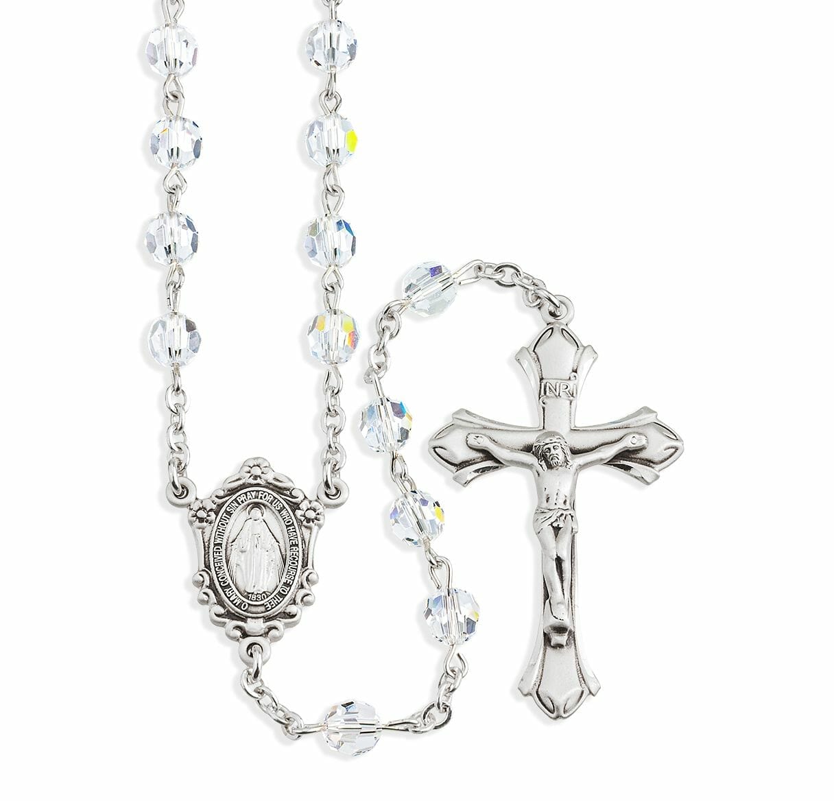 Sterling Silver Rosary Hand Made With Swarovski Crystal 6mm Clear