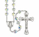 Sterling Silver Rosary Hand Made with Swarovski Crystal 8mm Aurora Borealis Heart Shape Beads by HMH