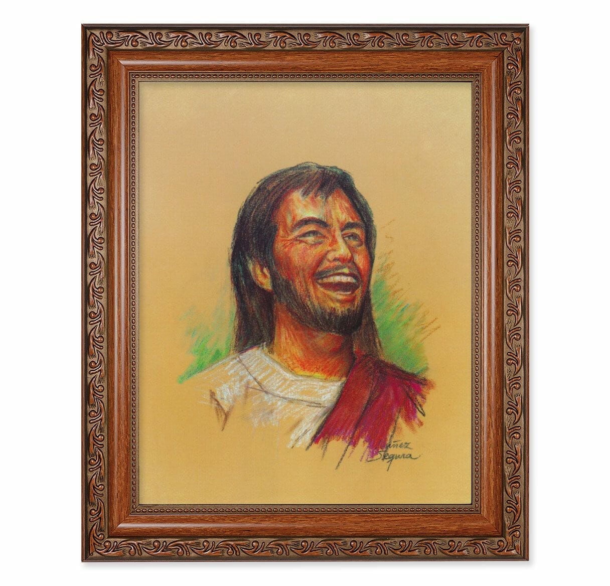 Laughing Jesus Mahogany Finished Framed Art Buy Religious Catholic Store