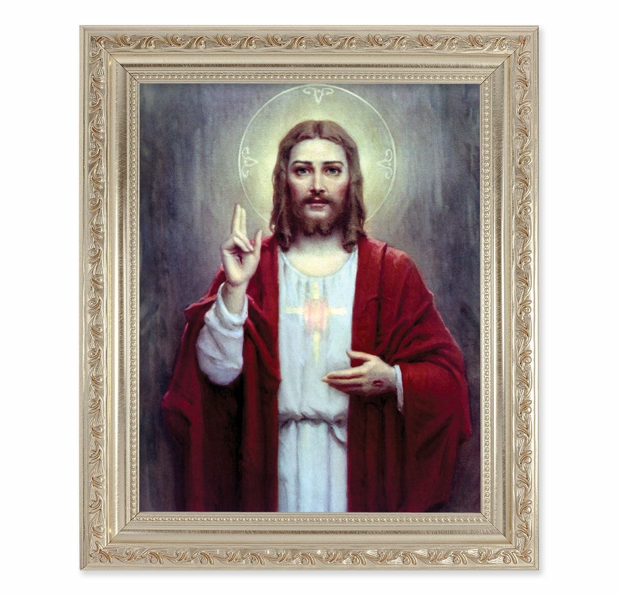 Sacred Heart Of Jesus Antique Silver Framed Art