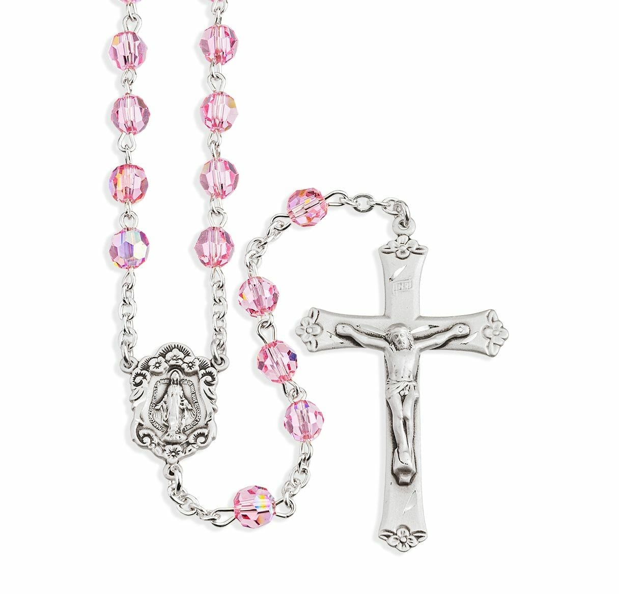 6MM Swarovski Crystal Pink store / Gold Crucifix & Center