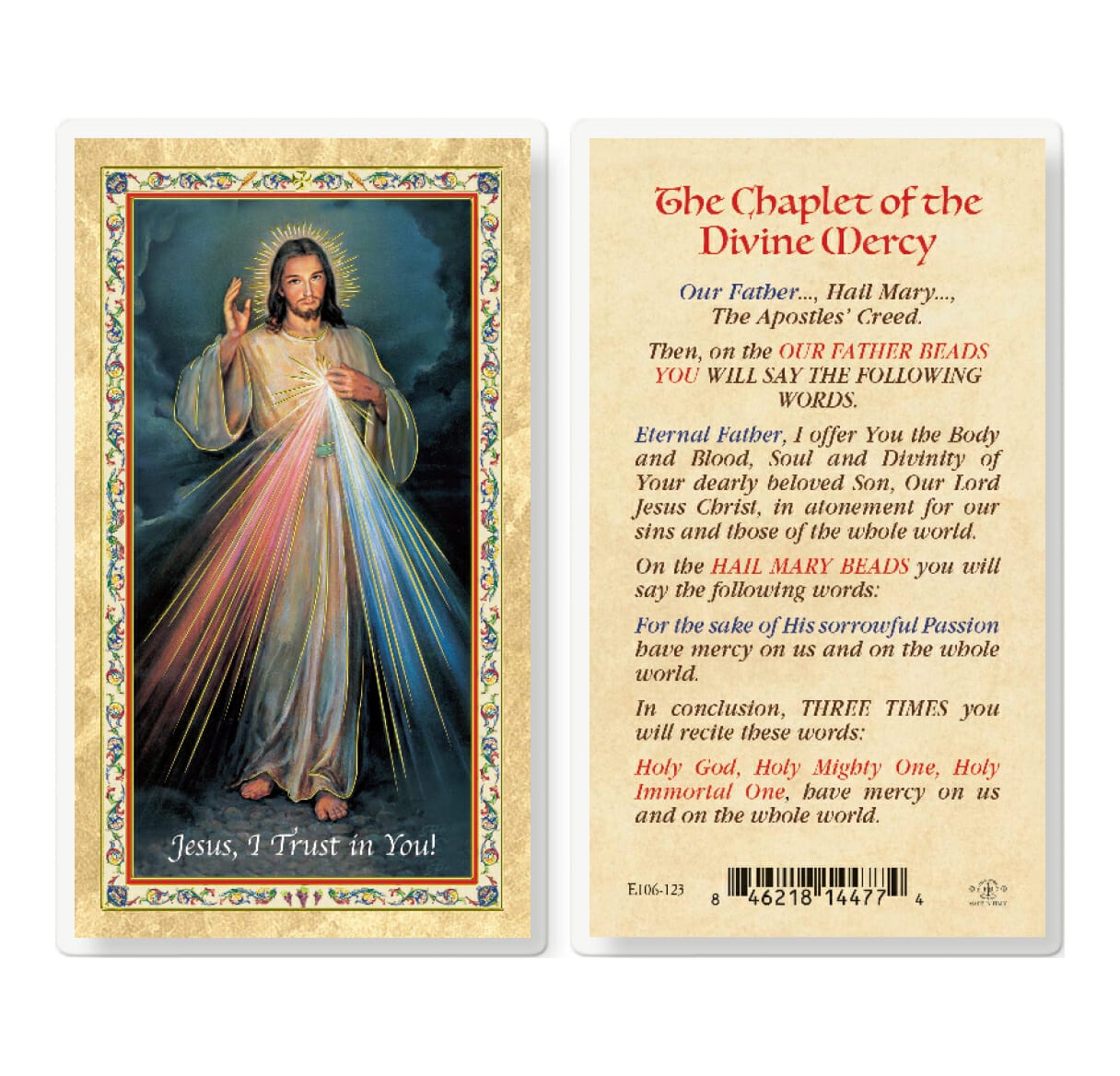 Chaplet Of The Divine Mercy Gold Stamped Laminated Holy Card 25 Pack