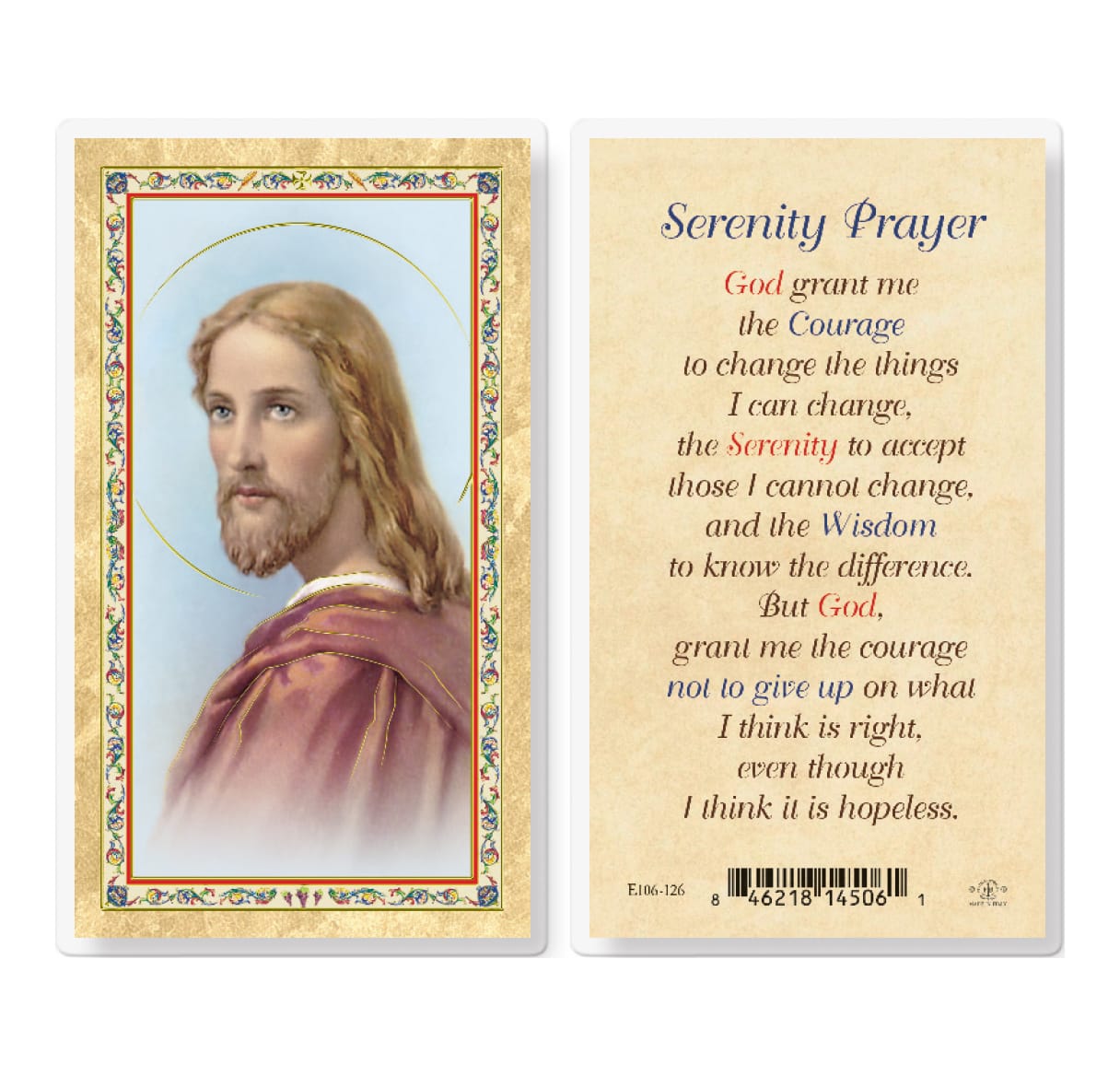 Serenity Prayer - Head of Christ Gold-Stamped Laminated Holy Card - 25 Pack