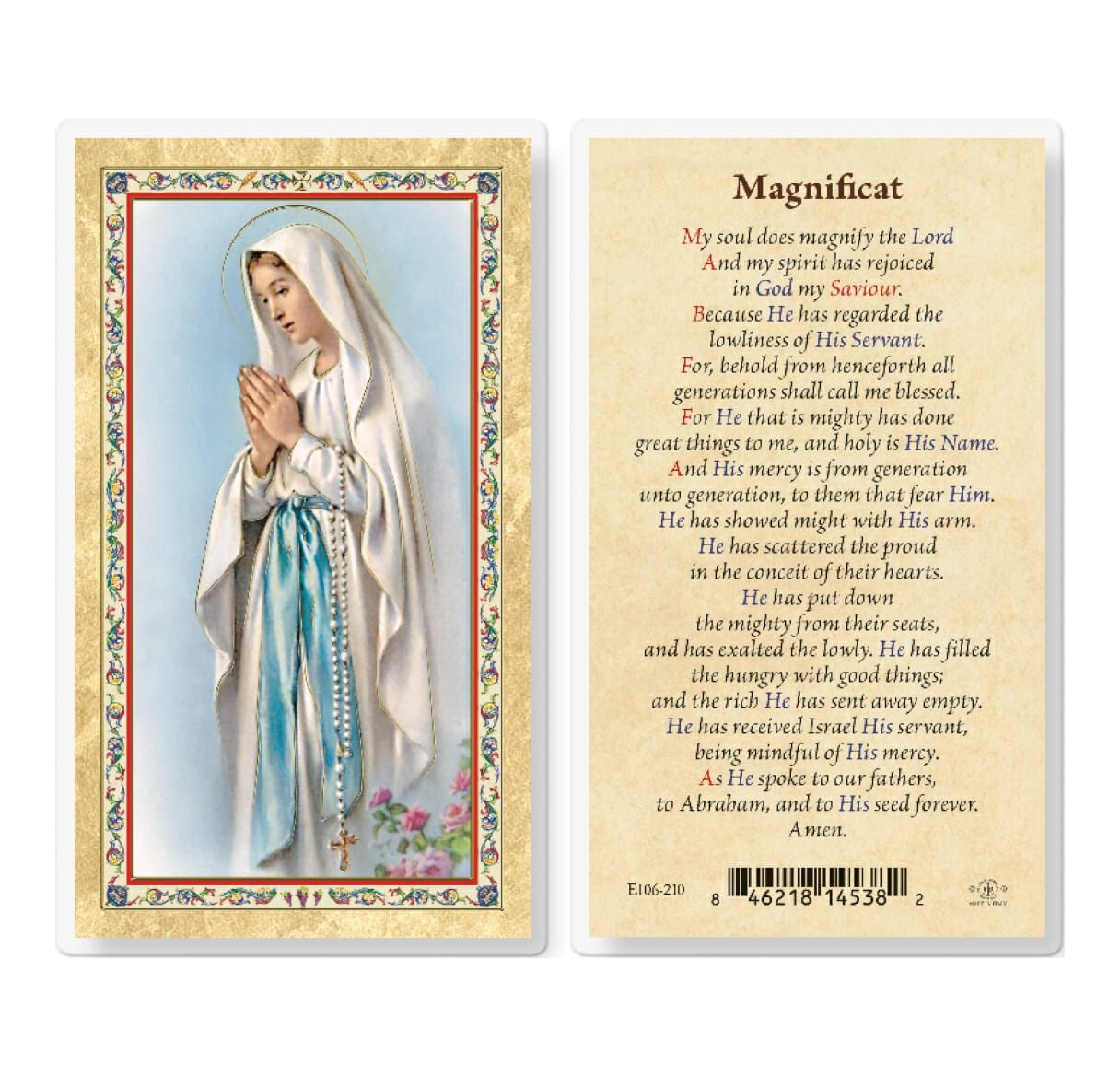 Magnificat - Our Lady Of Lourdes Gold-Stamped Laminated Holy Card - 25 Pack