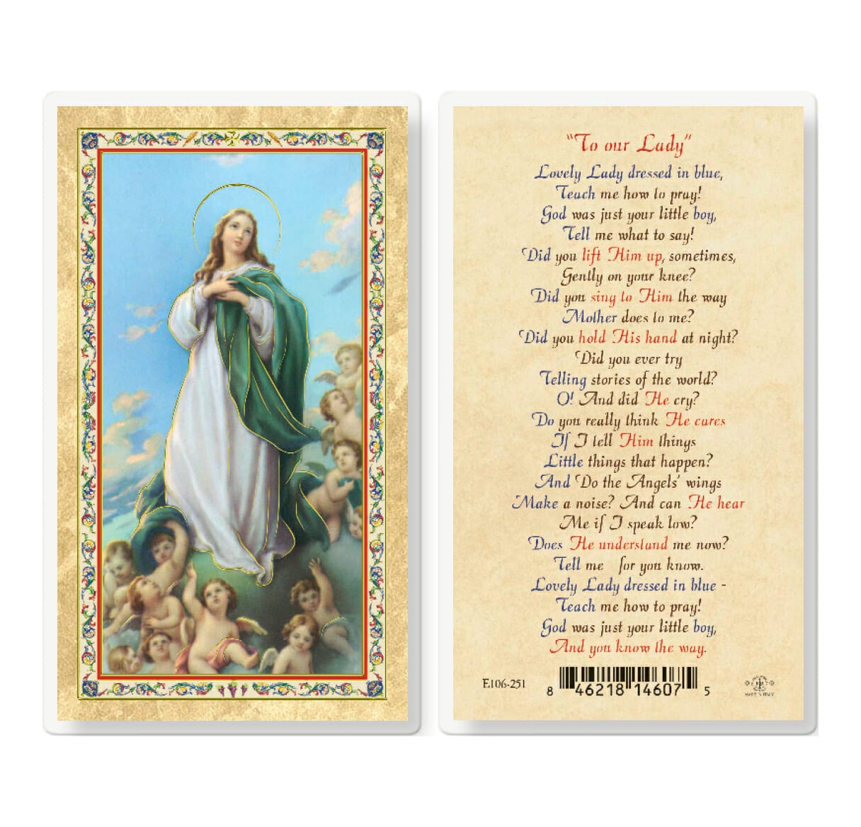 Lovely Lady Dressed In Blue Gold-Stamped Laminated Holy Card - 25 Pack ...