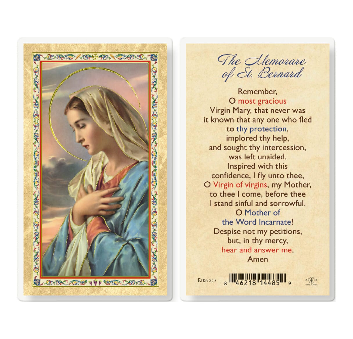 Laminated Prayer Card with Miraculous Medal