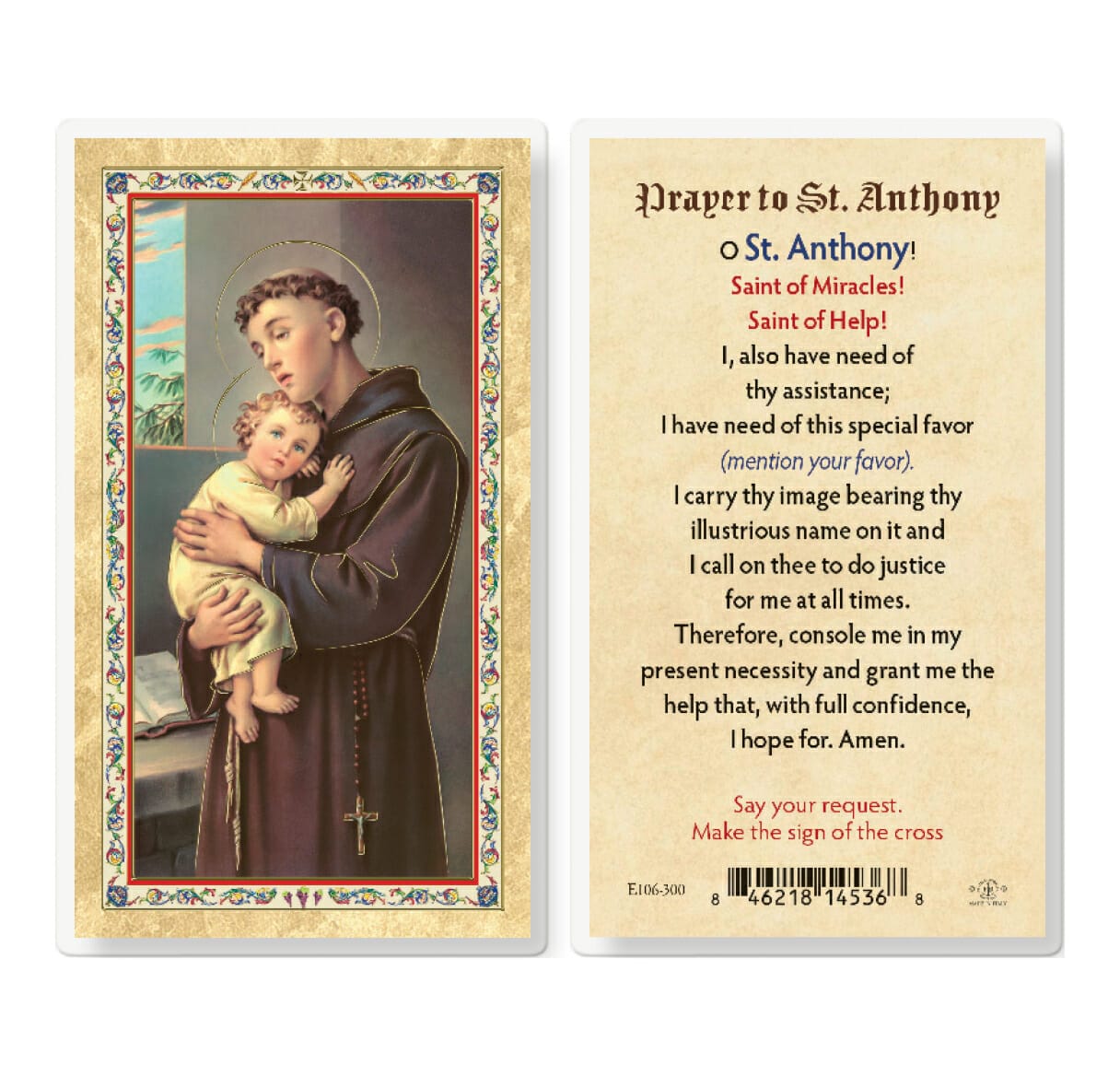 Prayer to St. Anthony Gold-Stamped Laminated Holy Card - 25 Pack