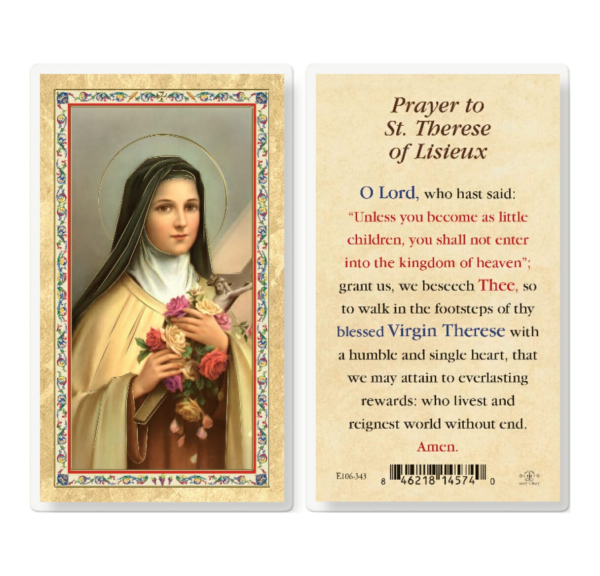 St. Theresa Gold-Stamped Laminated Holy Card - 25 Pack