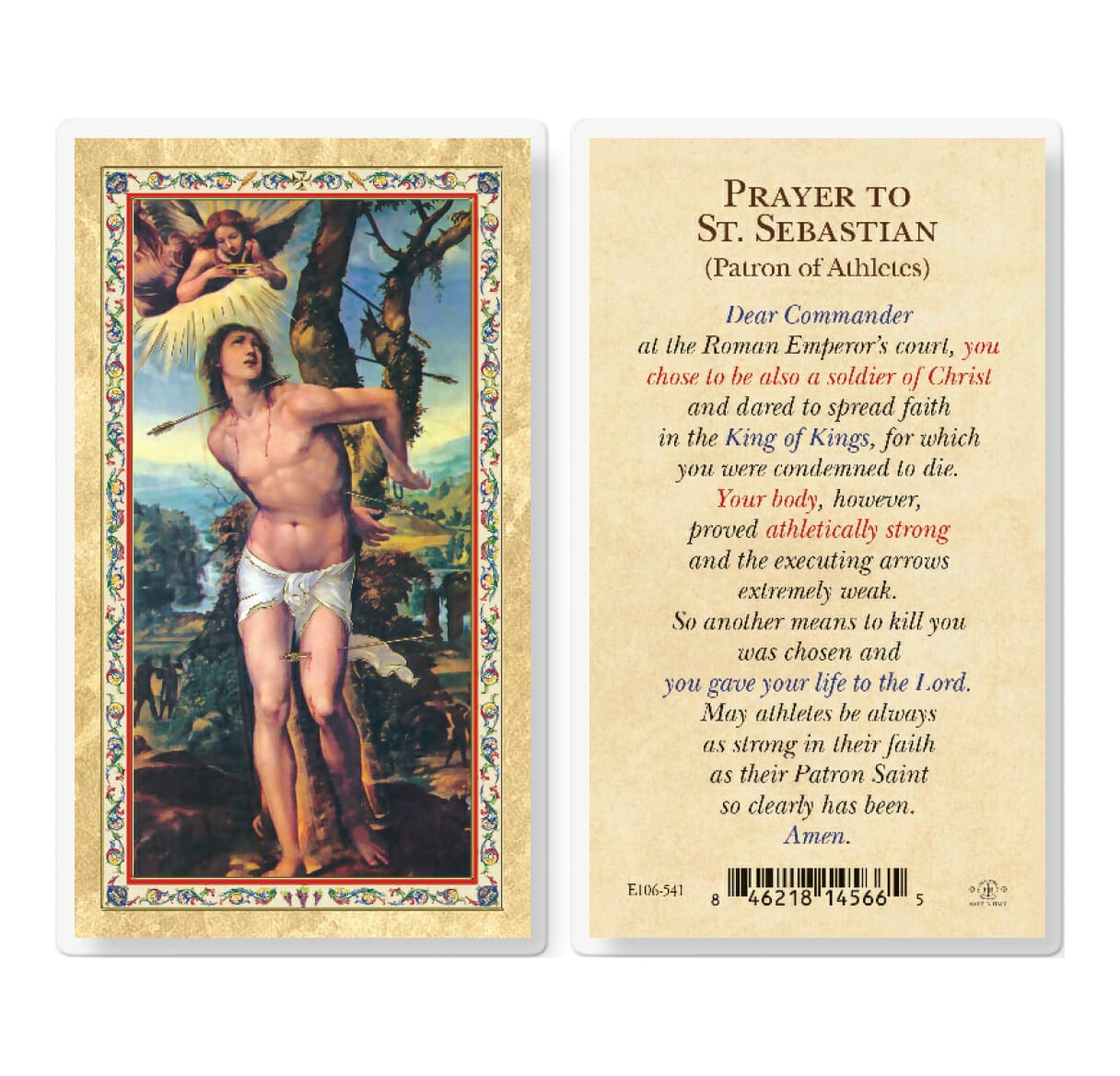 Prayer To St Sebastian Gold Stamped Laminated Holy Card 25 Pack