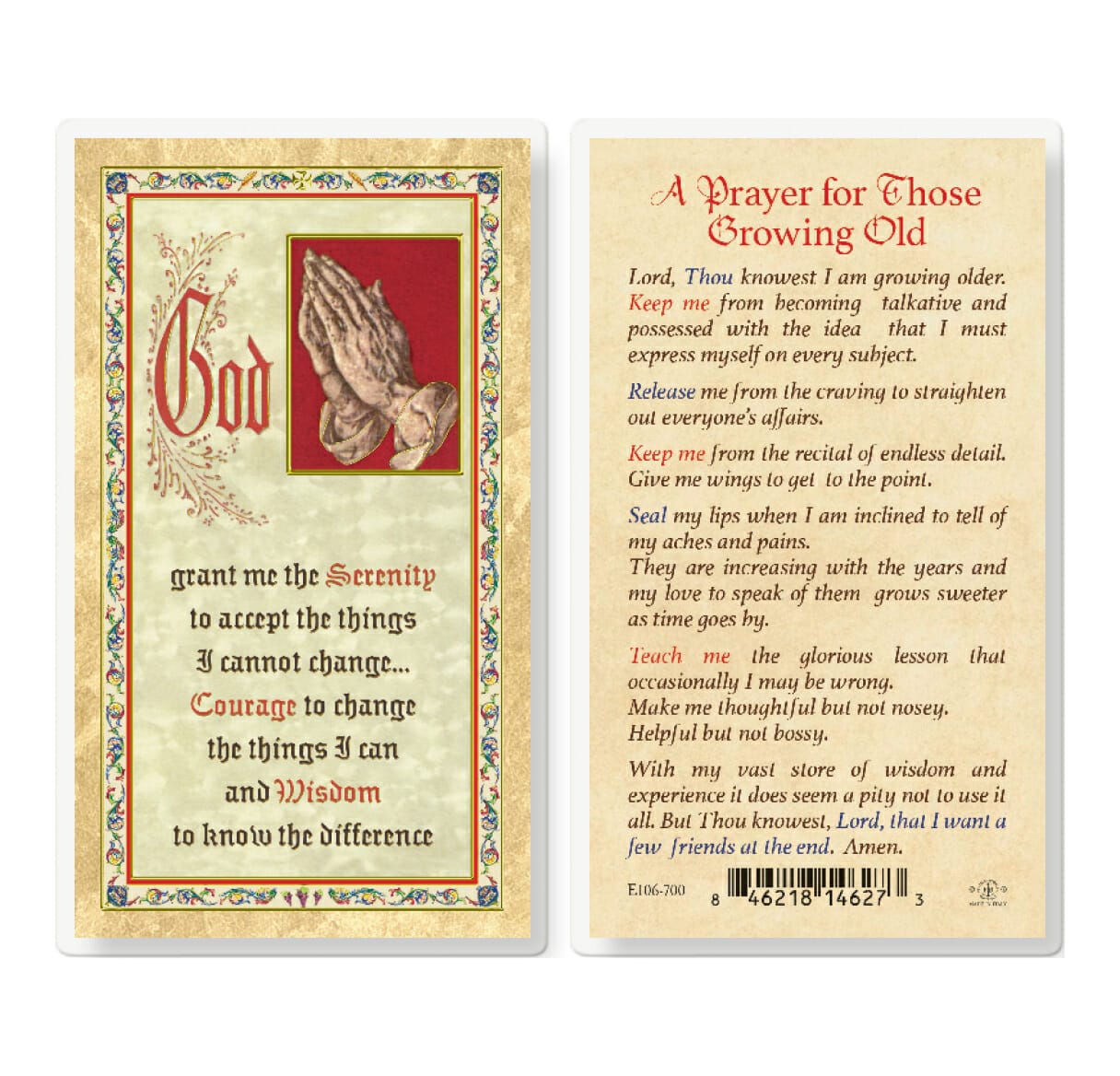 Prayer for Those Growing Old Gold-Stamped Laminated Holy Card - 25 Pack ...