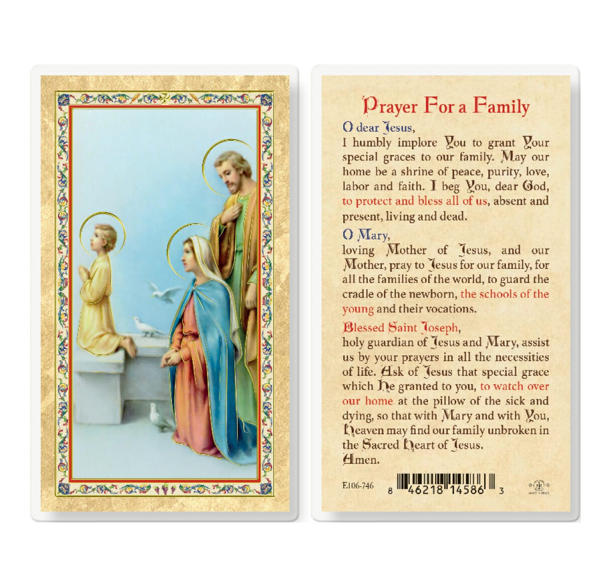 Prayer for a Family Gold-Stamped Laminated Holy Card - 25 Pack - Buy ...