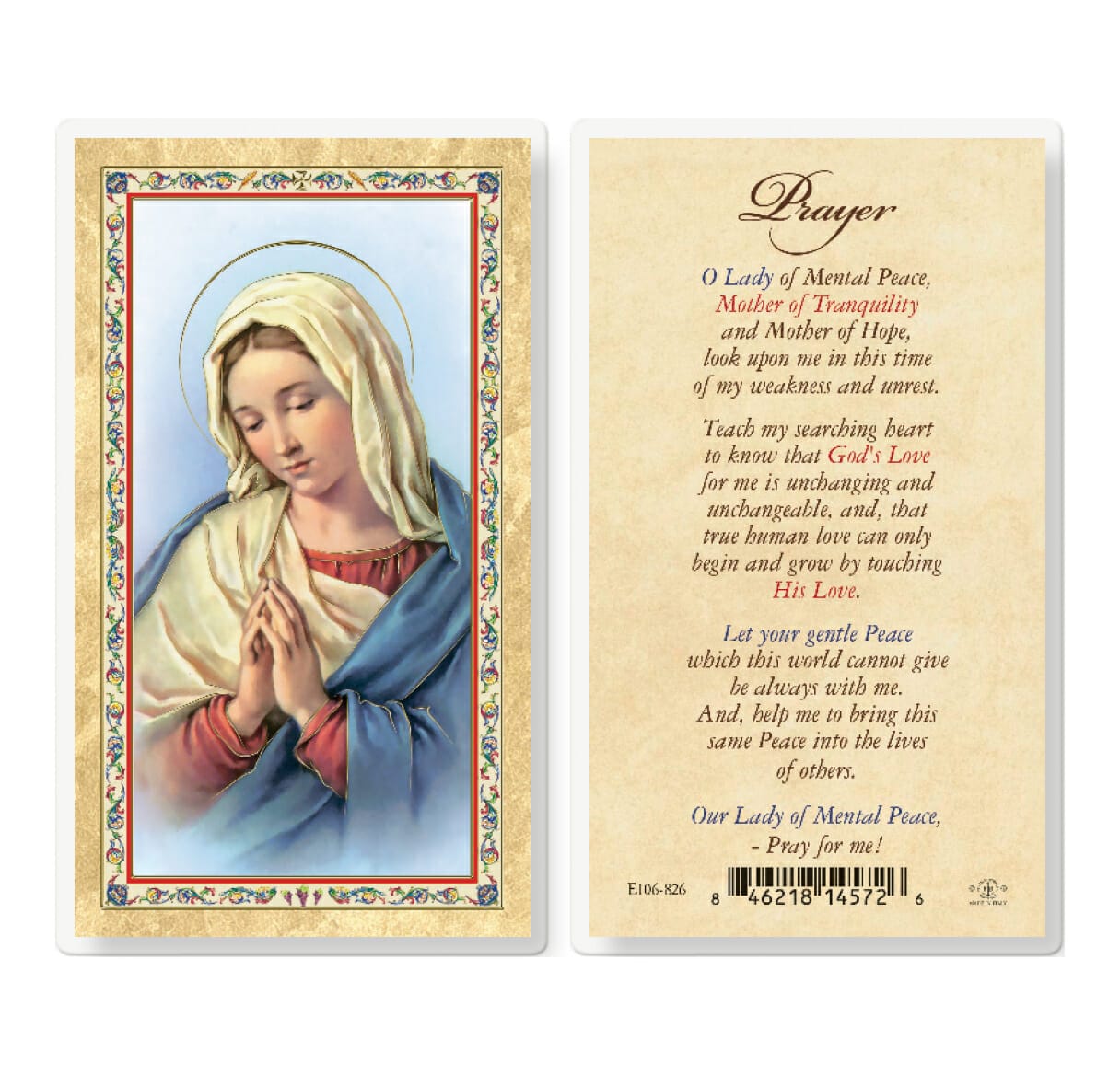 Our Lady of Mental Peace - BVM Gold-Stamped Laminated Holy Card - 25 ...