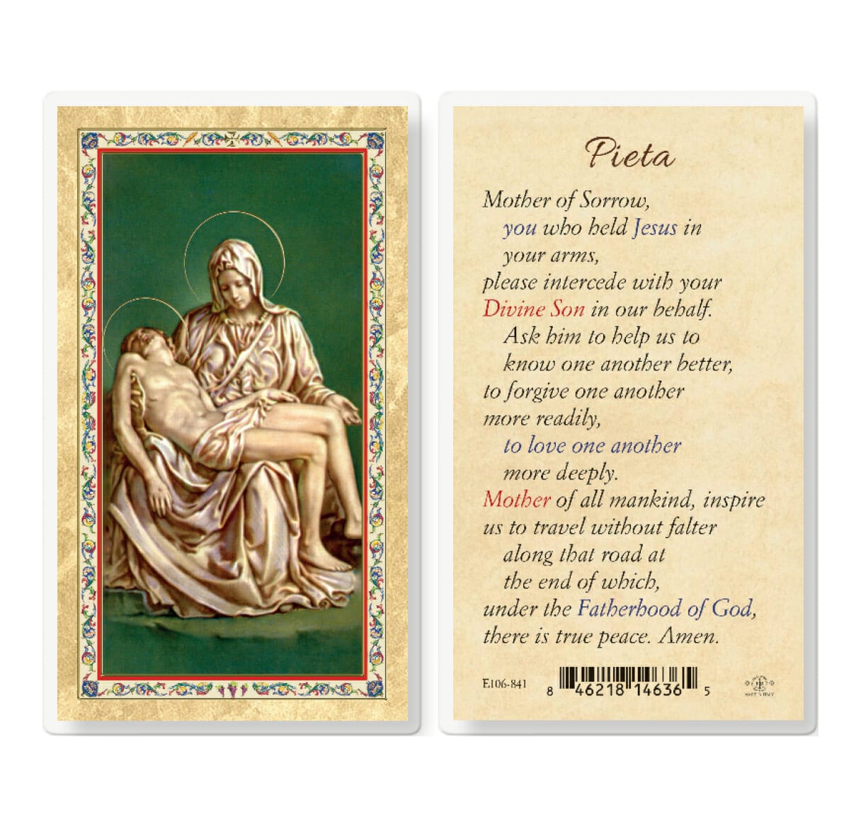 Pieta - Mother of Sorrow Gold-Stamped Laminated Holy Card - 25 Pack