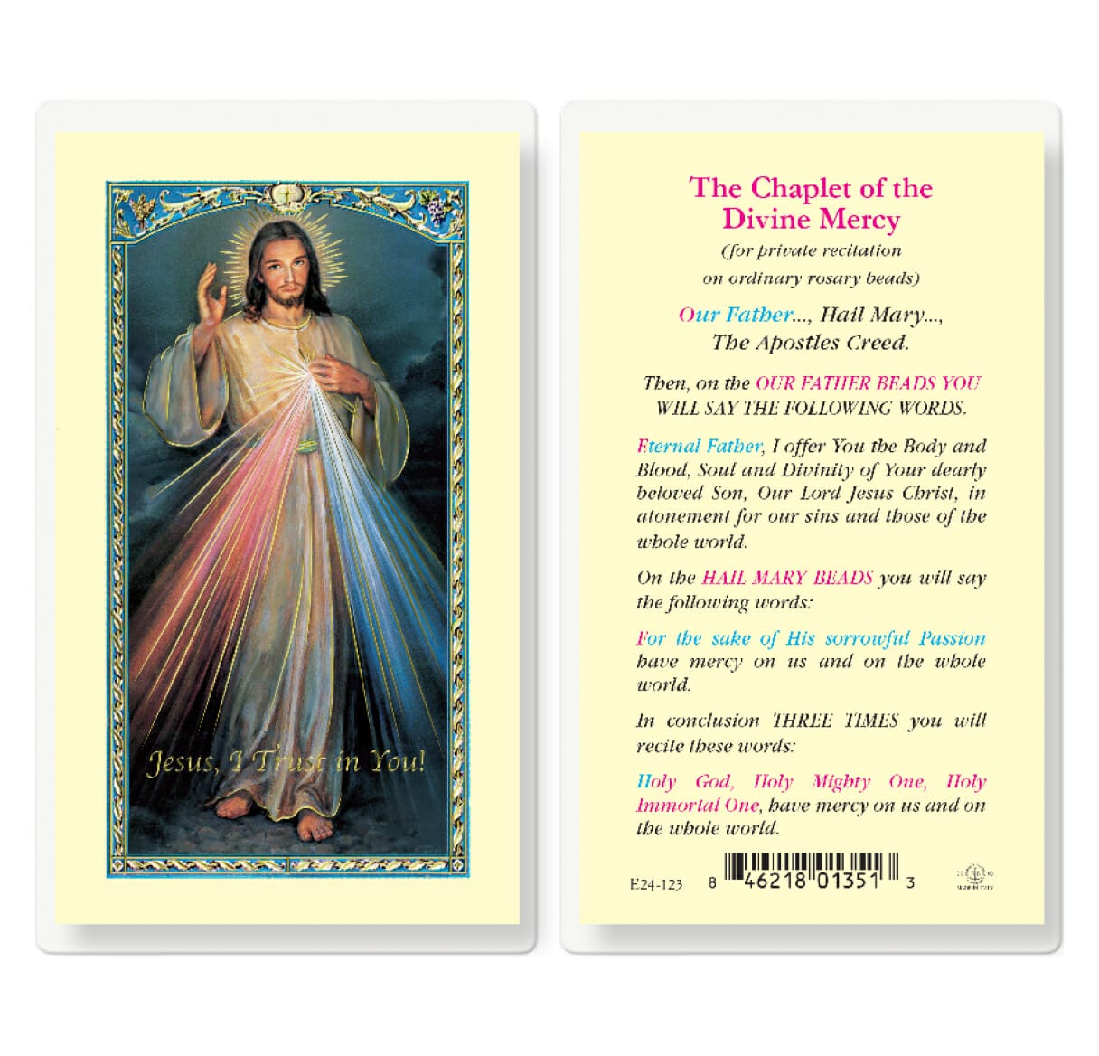 Divine Mercy Chaplet Laminated Holy Card 25 Pack Buy Religious