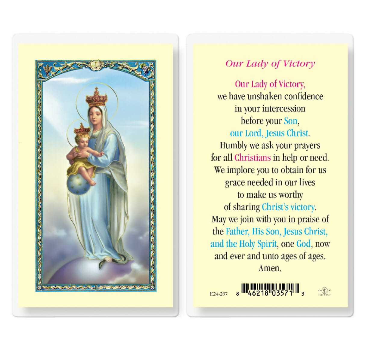 Our Lady of Victory Laminated Holy Card - 25 Pack