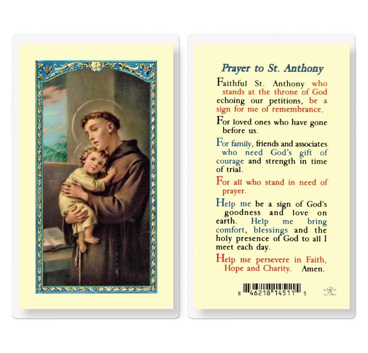 Saint Anthony Laminated Holy Card - 25 Pack