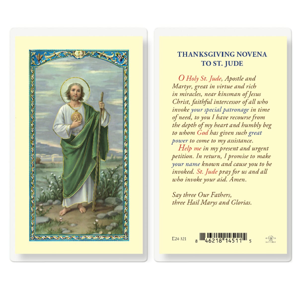 Saint Jude Thanksgiving Novena Laminated Holy Card - 25 Pack - Buy ...