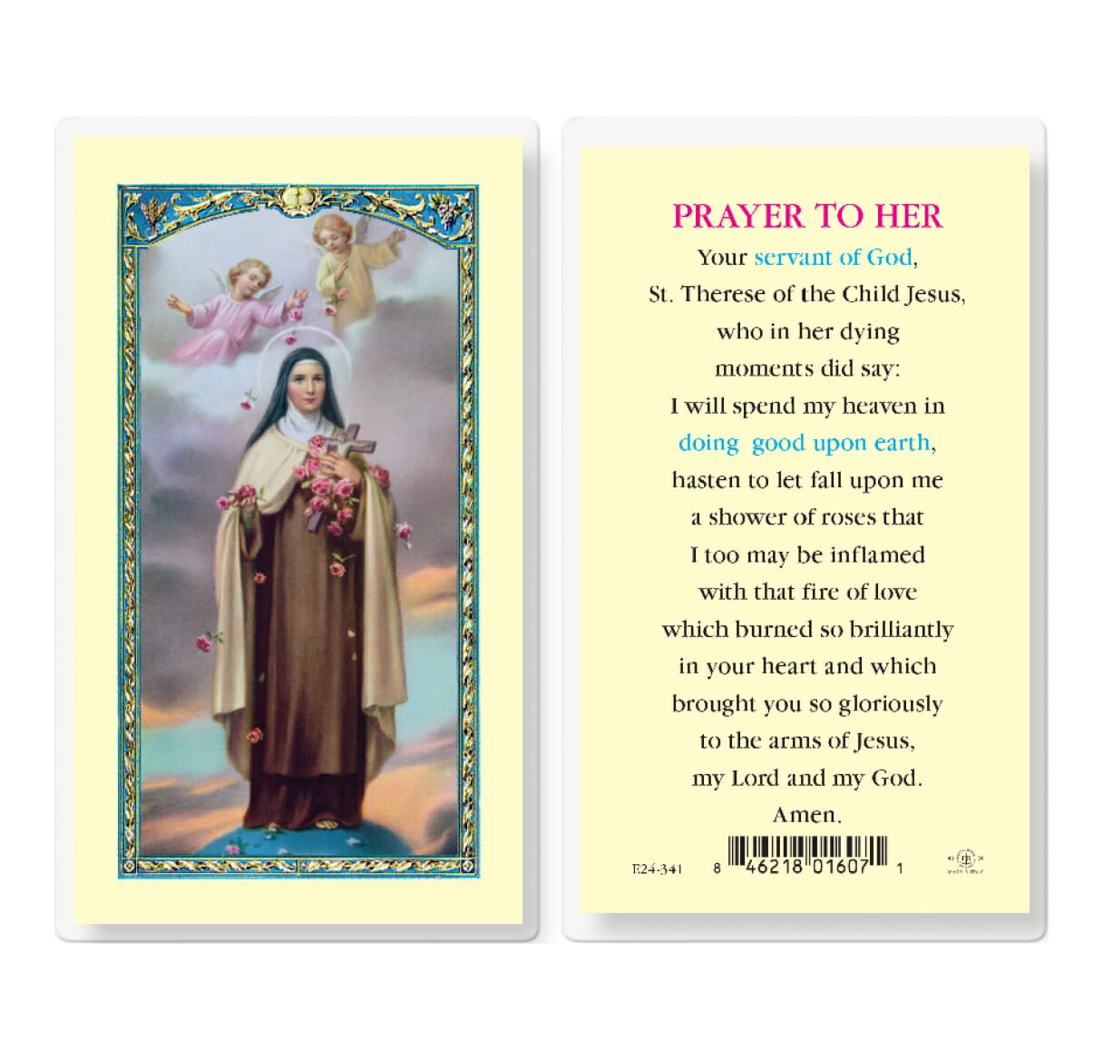 Saint Therese Prayer to Her Laminated Holy Card - 25 Pack