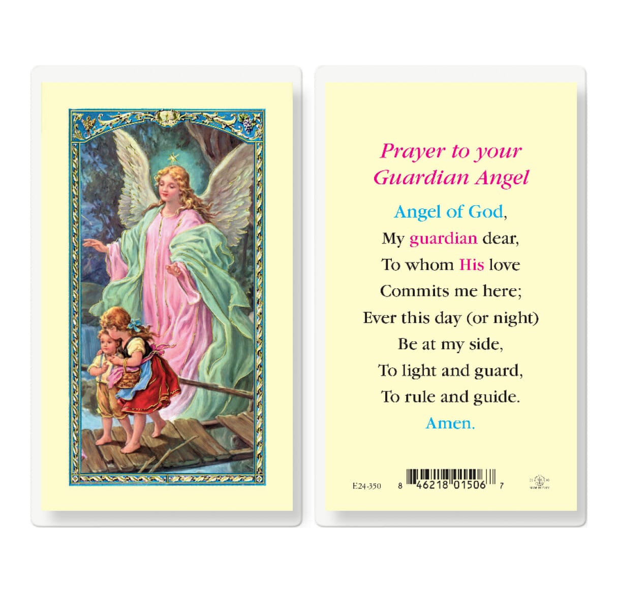 Guardian Angel-Angel of God Laminated Holy Card - 25 Pack