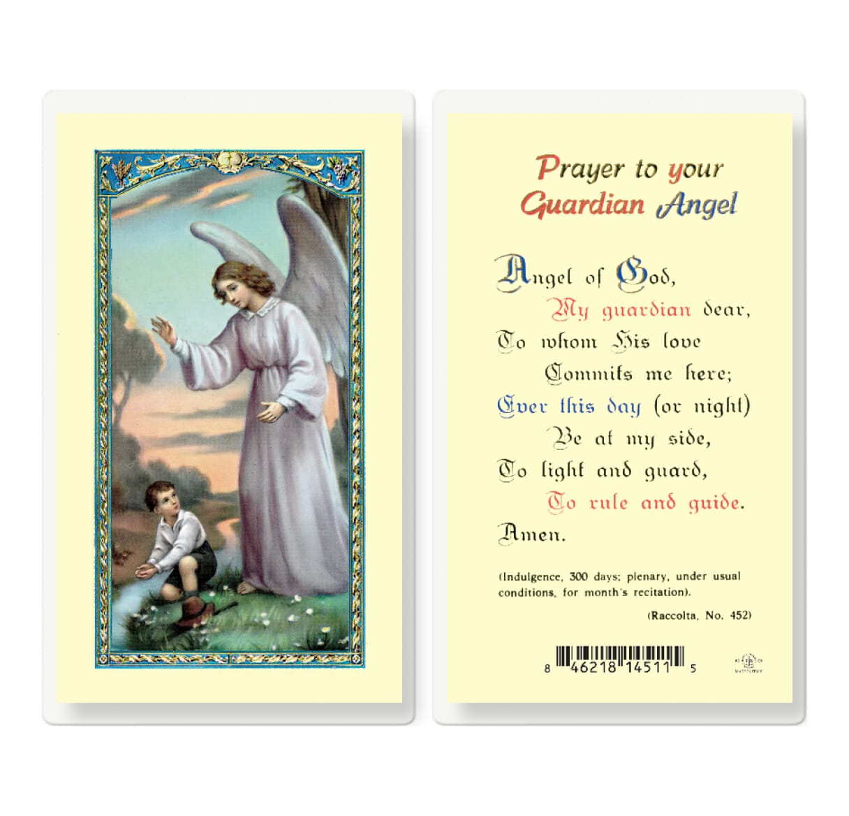 Guardian Angel Boy Laminated Holy Card - 25 Pack