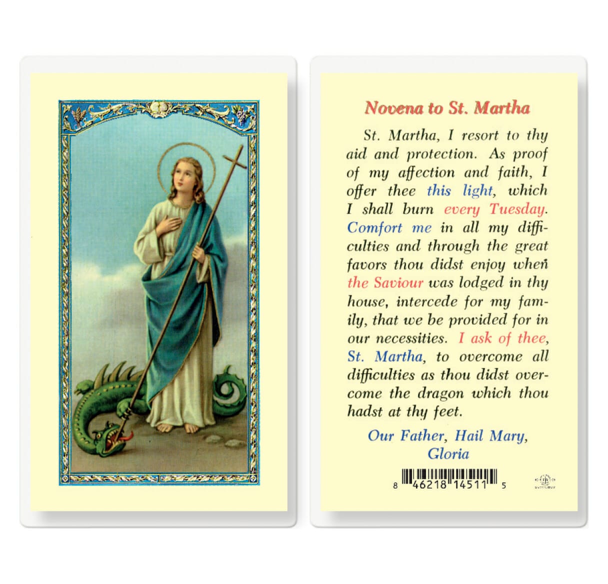 Saint Martha Novena Laminated Holy Card - 25 Pack