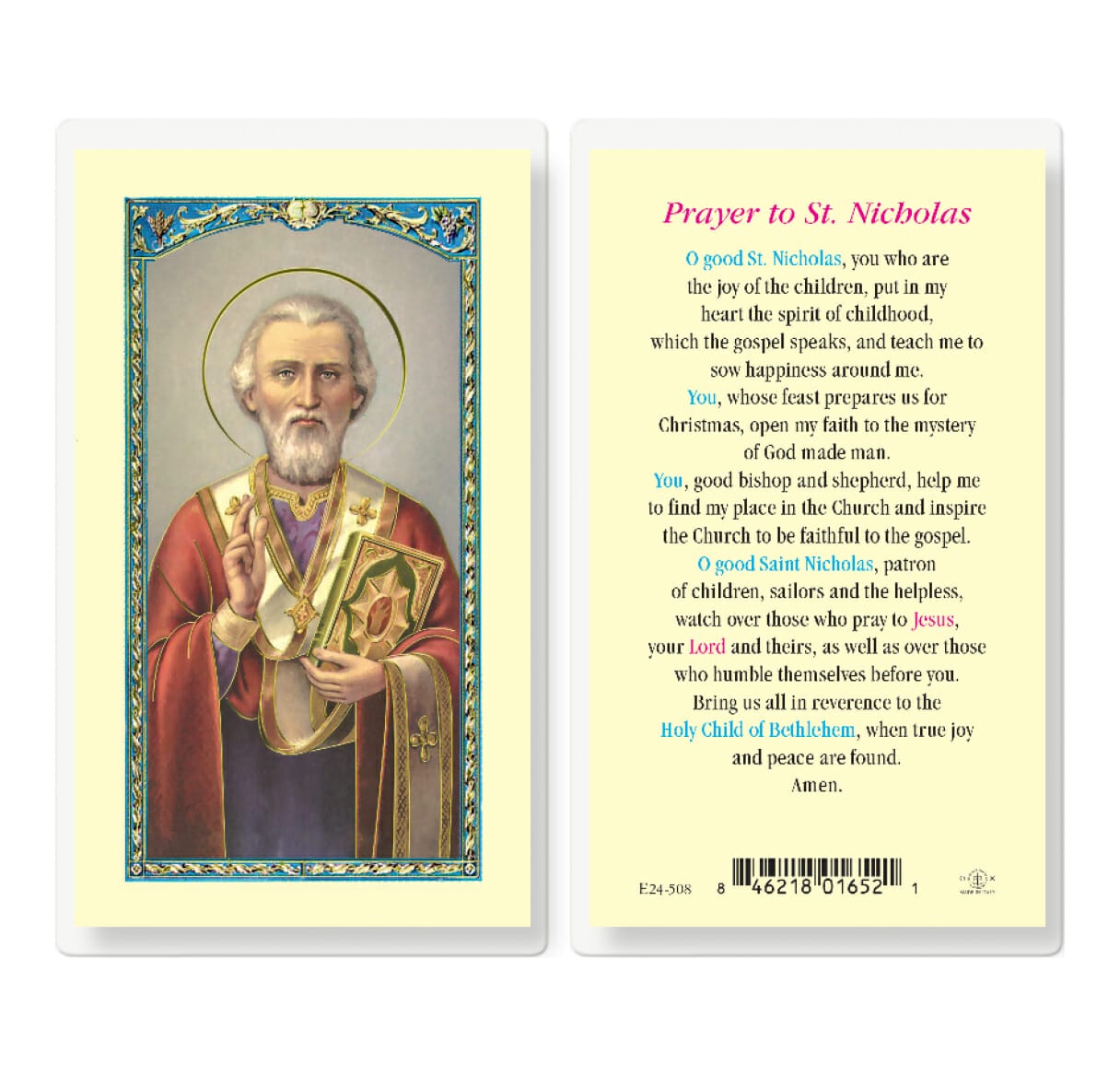 Saint Nicholas Laminated Holy Card - 25 Pack