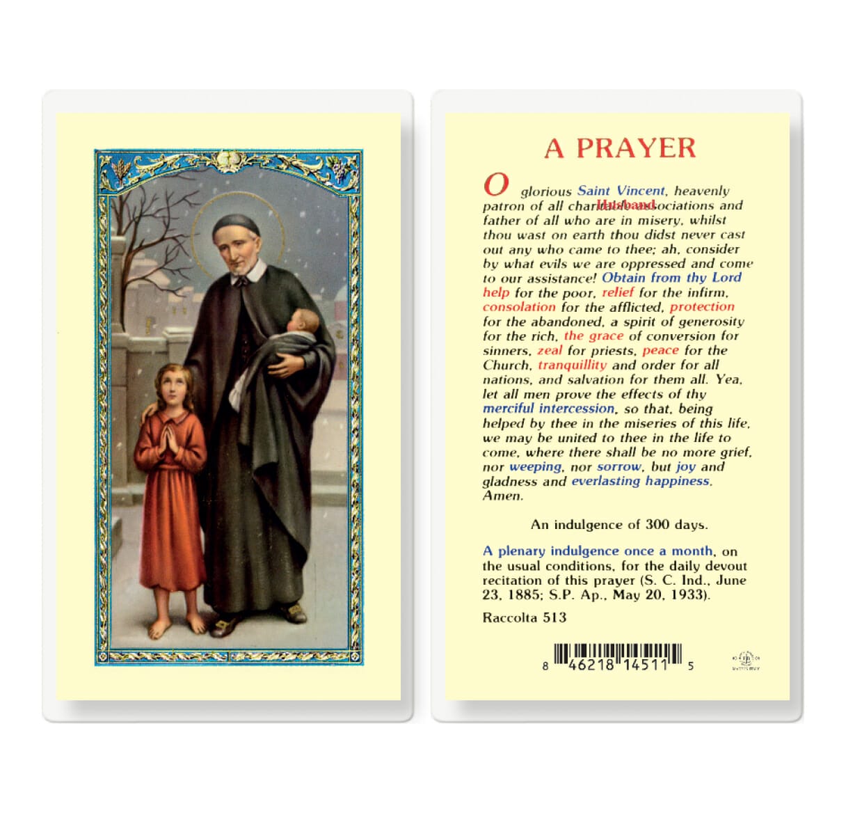 Saint Vincent de Paul Laminated Holy Card - 25 Pack