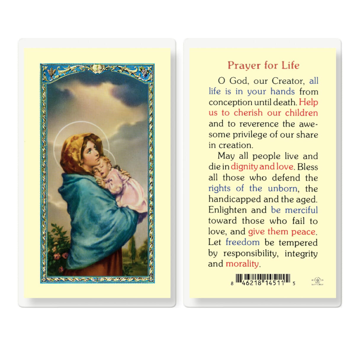 Prayer for Life Laminated Holy Card - 25 Pack