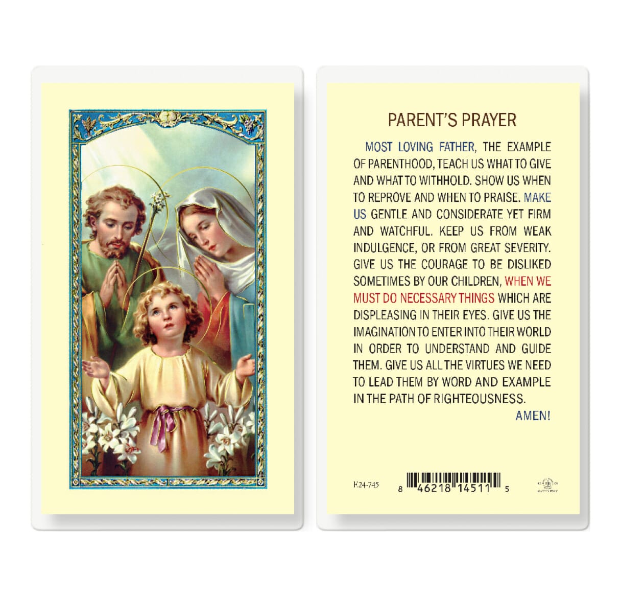 Parents Prayer Laminated Holy Card - 25 Pack