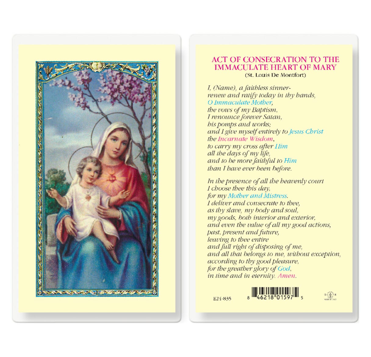 Consecration To The Immaculate Heart Of Mary Laminated Holy Card - 25 ...