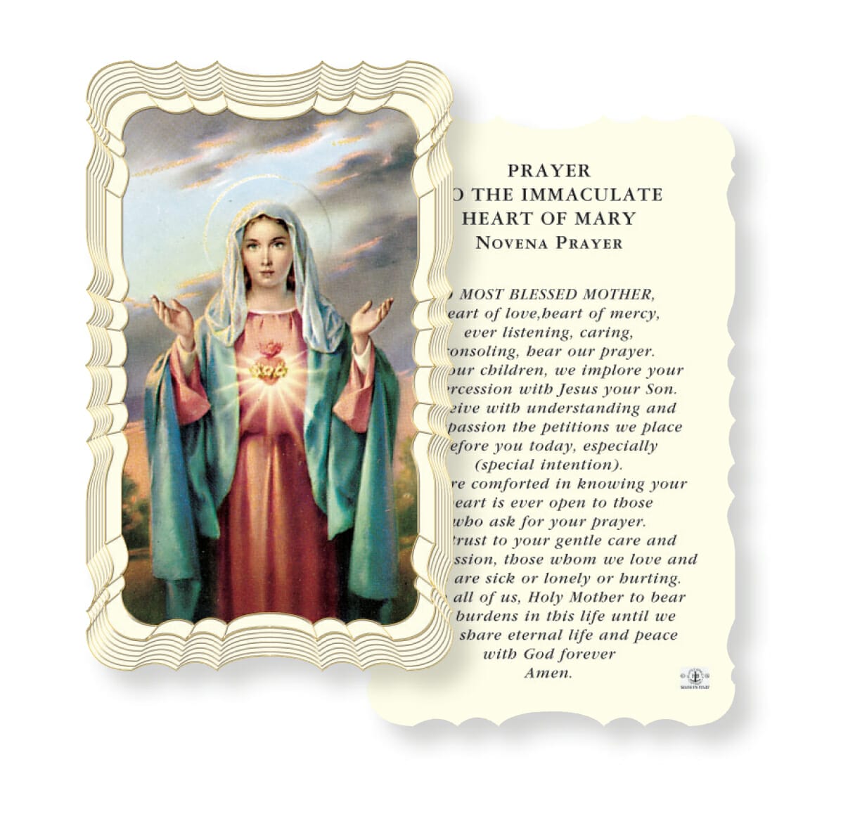 Immaculate Heart Of Mary Holy Card - 50 Pack - Buy Religious Catholic Store