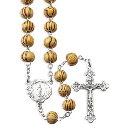 8mm Natural Grained Round Wood Bead Rosary