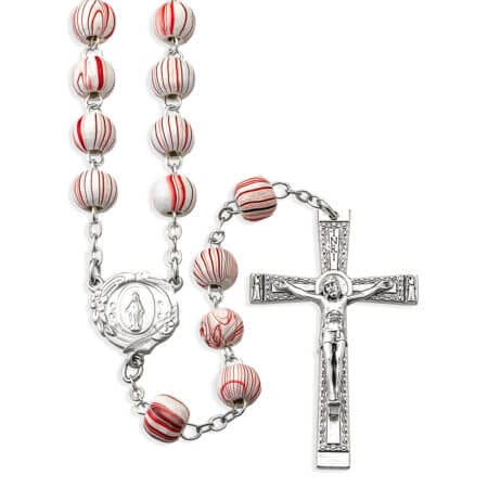 8mm Red Grained Round Wood Bead Rosary