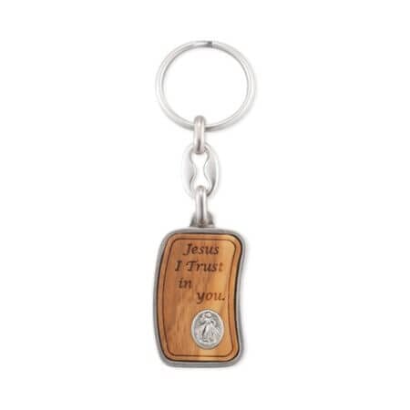 Olive Wood Divine Mercy Keychain